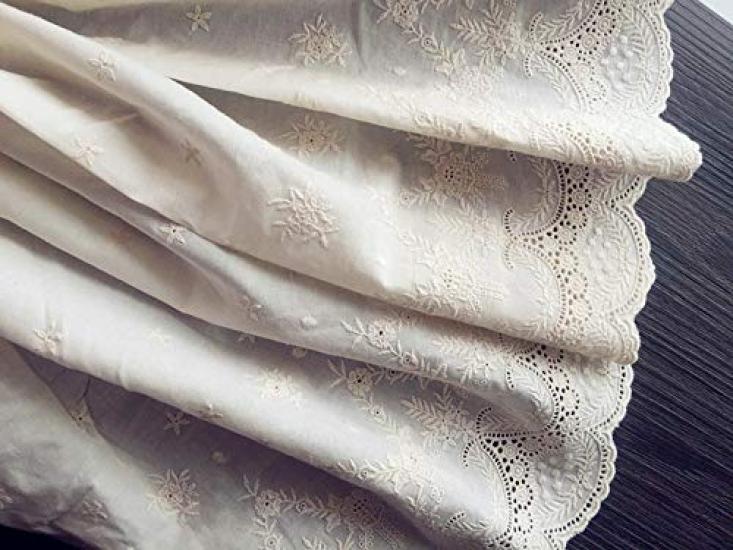 43cm wide x 180cm long vintage eyelet floral embroidered cotton lace fabric (beige)