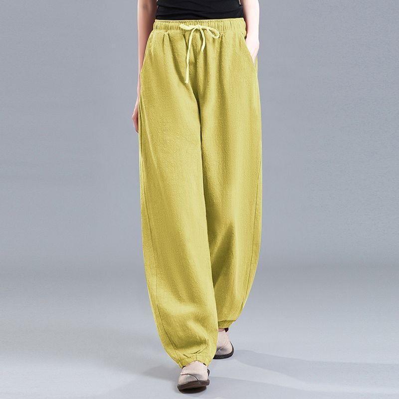 Women's High Waist Cotton Linen Lantern Pants - Spring/Autumn Loose Harem Style