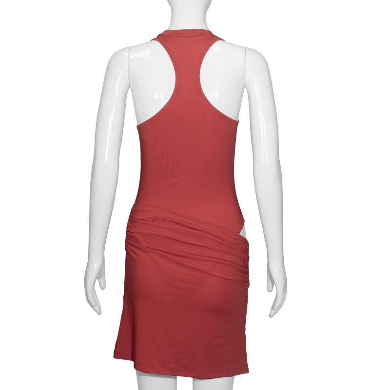 D189DS Chic Off-Shoulder Sleeveless Slim Fit Dress with Round Neckline.