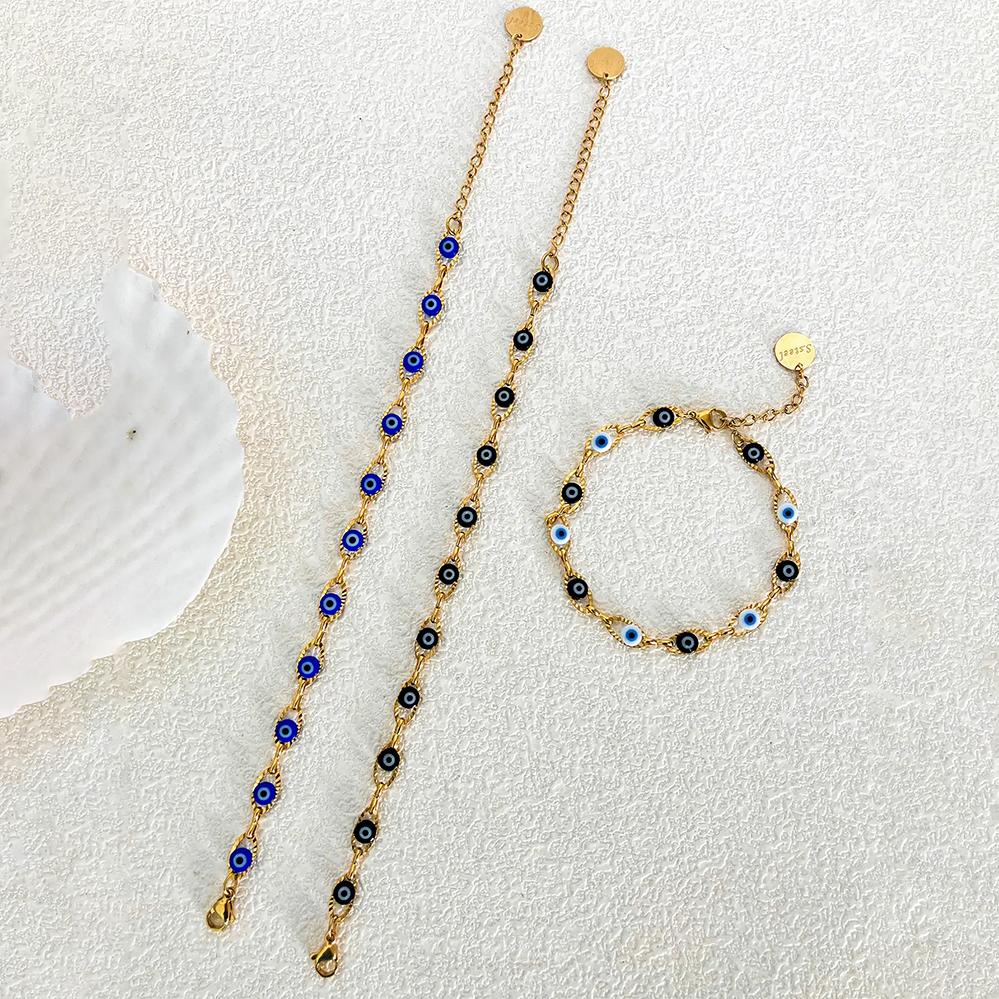 May@RZ Turkish Evil's Eye Fashion Stainless Steel Bracelet For Men And Women 14K Gold Plated Classy Zircon Daily Wear Bracelet