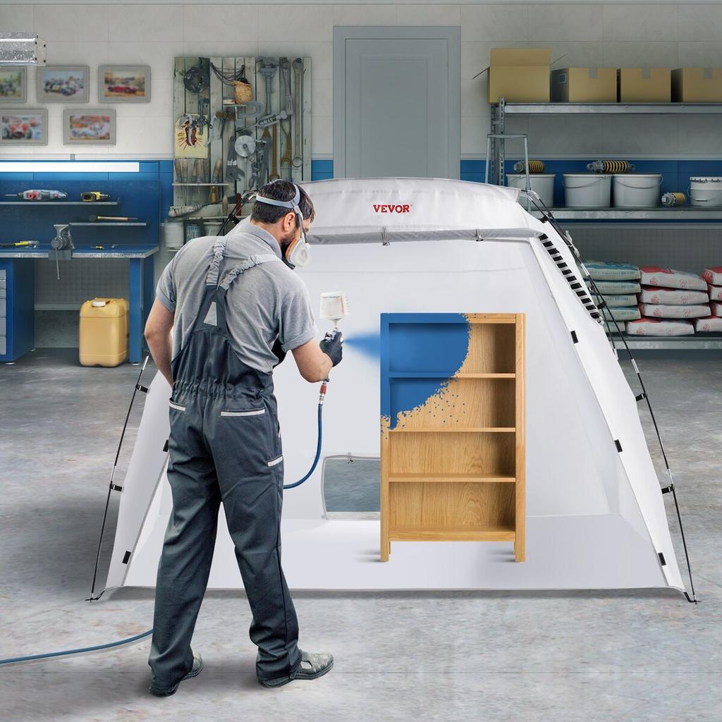 Sprühfarbe Schutz Zelt, 7,5x5,2x5,2ft Tragbares Sprühfarbe Zelt mit Integriertem Boden & Netzgitter, Faltbare Pop-Up Lackierkabine für Möbel Große DIY
