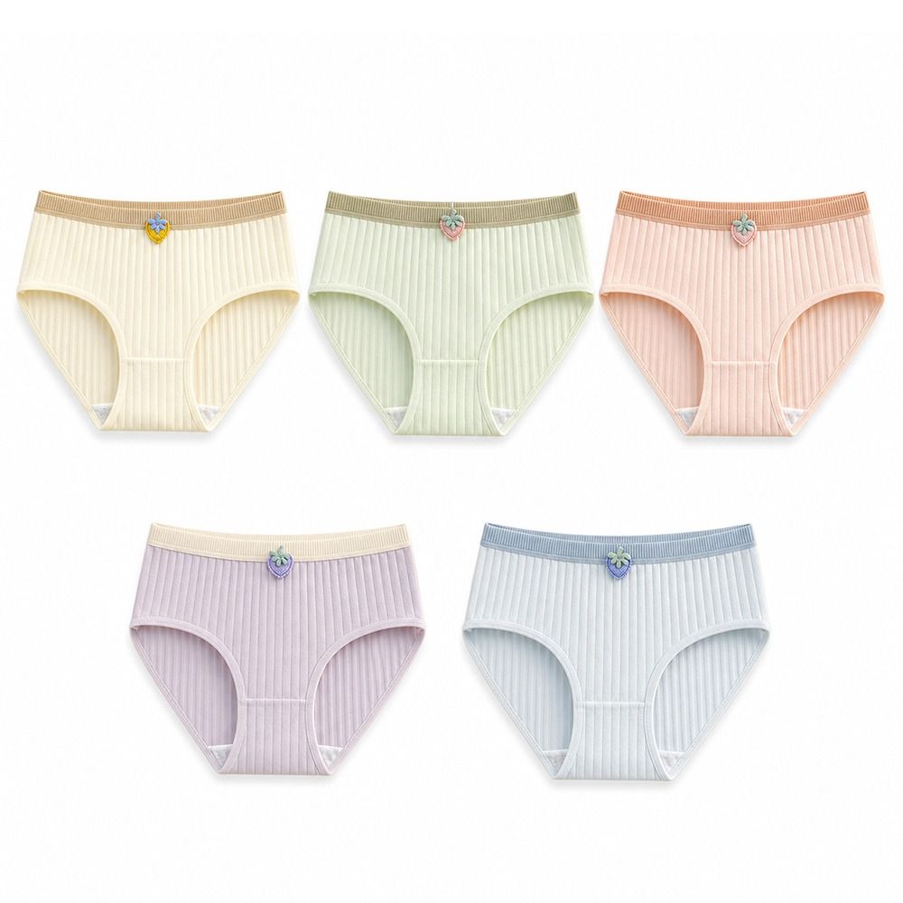 5Pcs Knitted Fabric Seamless Triangle Panties Large Size Mid Waist Underwear  Student Girl