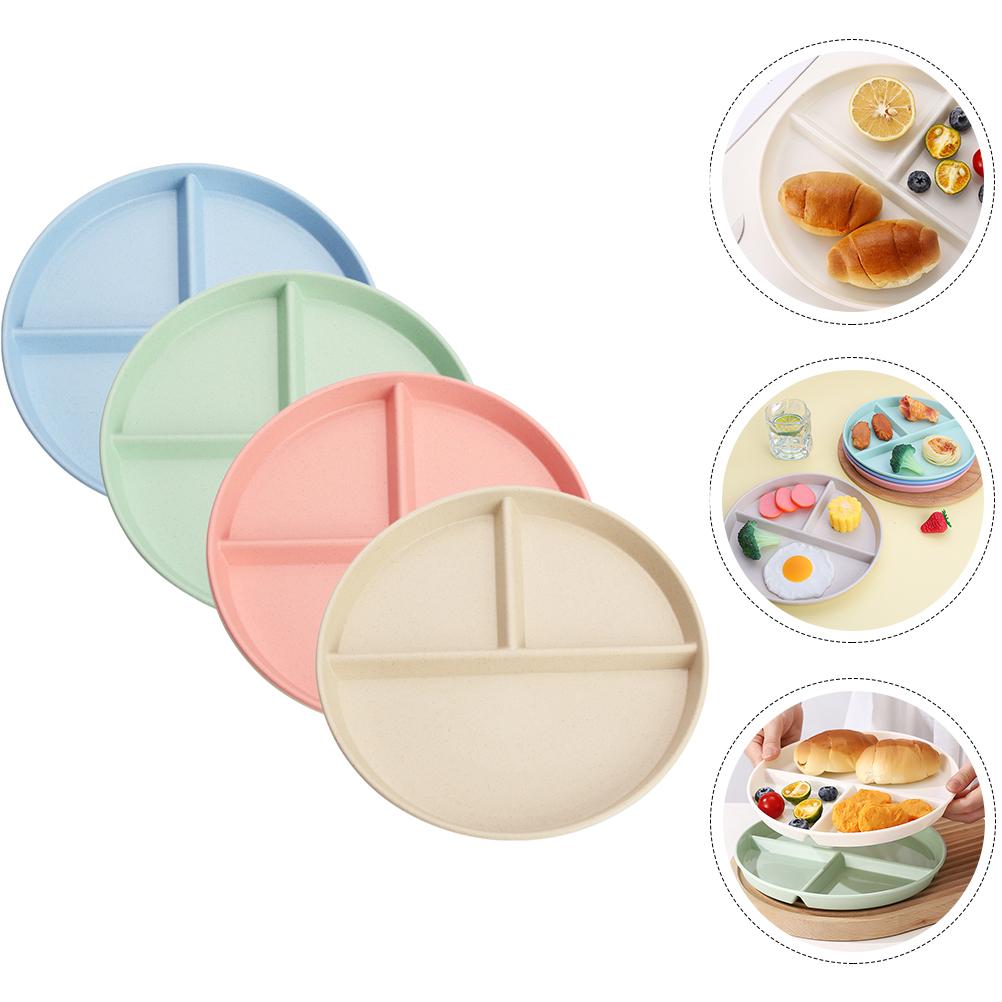 4 Pcs Fat Reduction Plate No Harm Loss Compartment Tray Ceramics Supplementary Food Diet Plates Divided