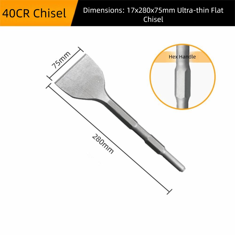 Hexagonal Shank Slotting Flat Chisel Steel Flat Head Impact Bit Silver Wear-resistant Electric Hammer Drill Bit Cement