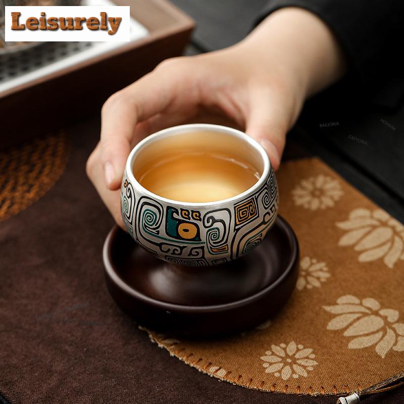 88ml Gilt Silver Rotating Teacup Handmade Tea Bowl Jug Tea-tasting Smelling Cup Chazhan Master Cups Green Tea Teaset Accessories