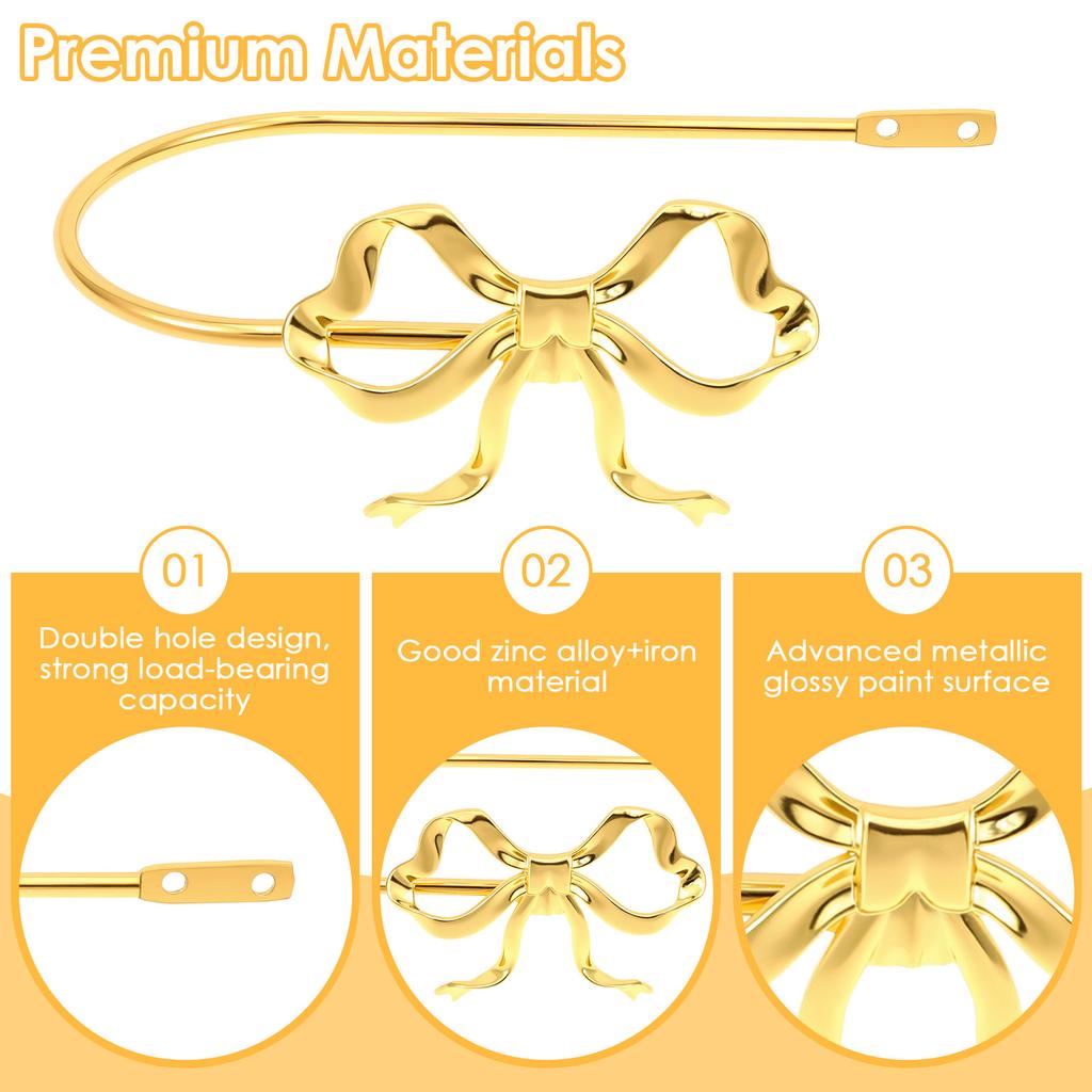 2Pcs Metal Bow Curtain Holdback Decorative Gold Bow Knot Curtain Tieback Modern Window Drapery Holdback Hook for Home Bedroom