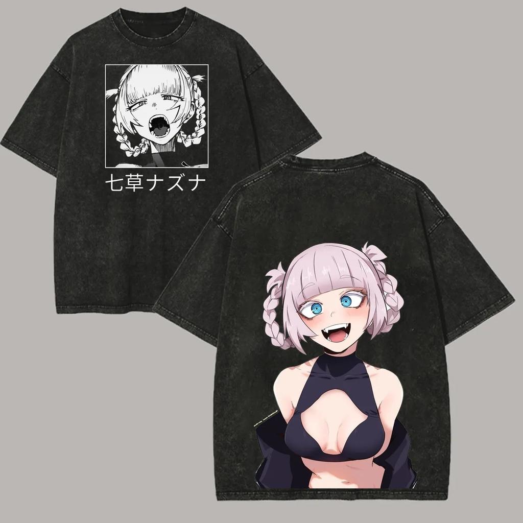 422. Gewaschenes T-Shirt Japanischer Anime CALL OF THE NIGHT T-Shirt T-Shirts Übergroß Unisex Sommer Gewaschen Retro Mode Paare Klassisches Cartoon T-Shirt oversize