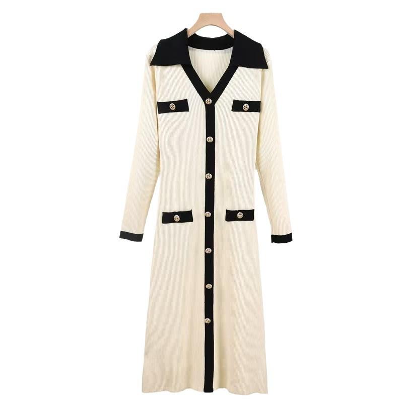 Korean Chic V-Neck Slim Fit Knitted Dress - Spring & Autumn 2025 Collection