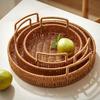 Portable PP Handwoven Look Serving Tray With Easy Carry Handles For Dining Table Decoration