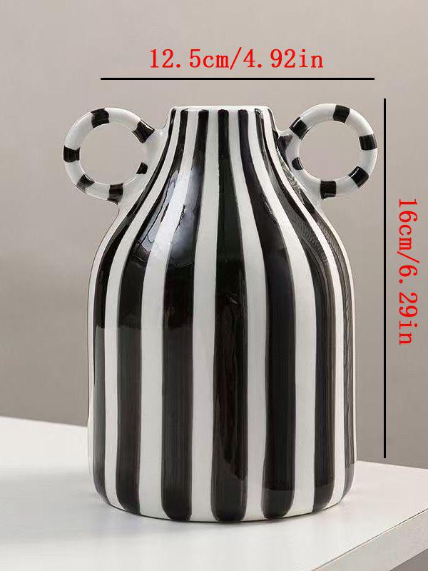 Hand-Painted Ceramic Vase with Double-Ear Striped Design