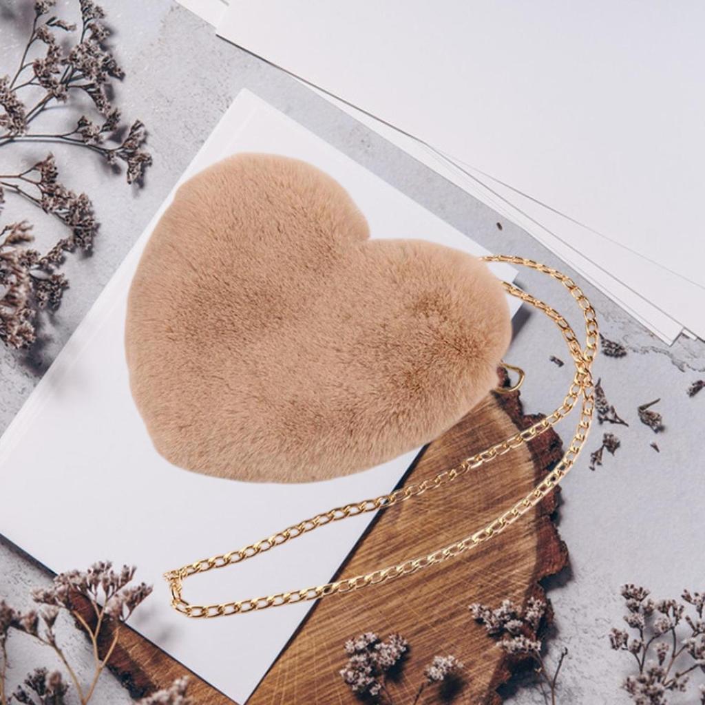 Fluffy Purse Crossbody Bag Clutch Purse Wallet Cute Fashion Tote Plush Handbag Heart Shaped Shoulder Bag Evening Bag Lightweight