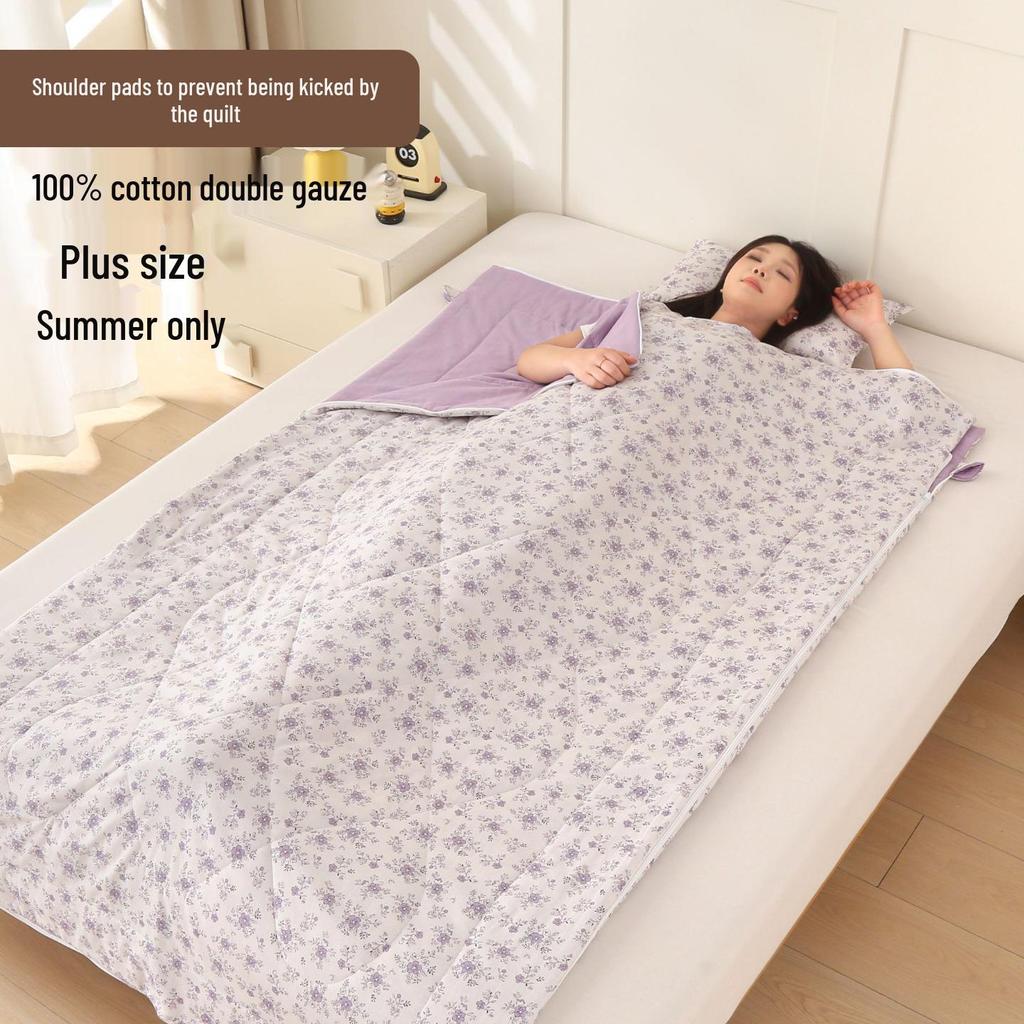 Summer Cotton Double Layer Gauze Shoulder Protector Sleeping Bag, Plus Size for Adults, Lightweight for Indoor/Outdoor Use