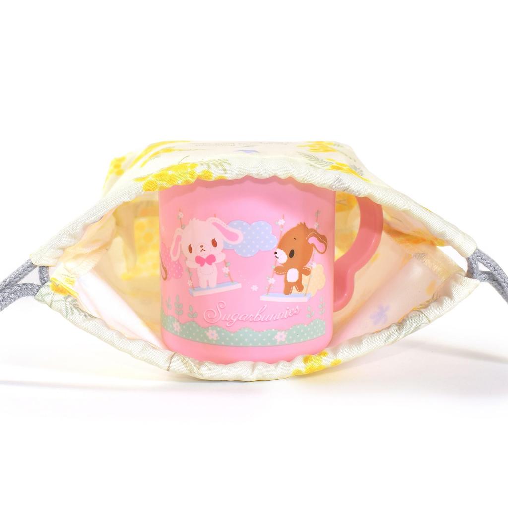 COLORFUL CANDY STYLE Small Drawstring Bags (with Name Tags), Water-Repellent, No-Iron, Mimosa Fleur (All-Over Print), Set of 3, Cute for Girls, Kids,