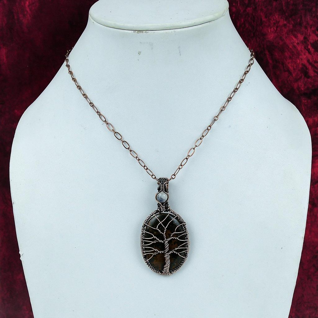 Tree Of Life Spessartine Garnet In Limestone Pendant Copper Wire Wrapped Pendant