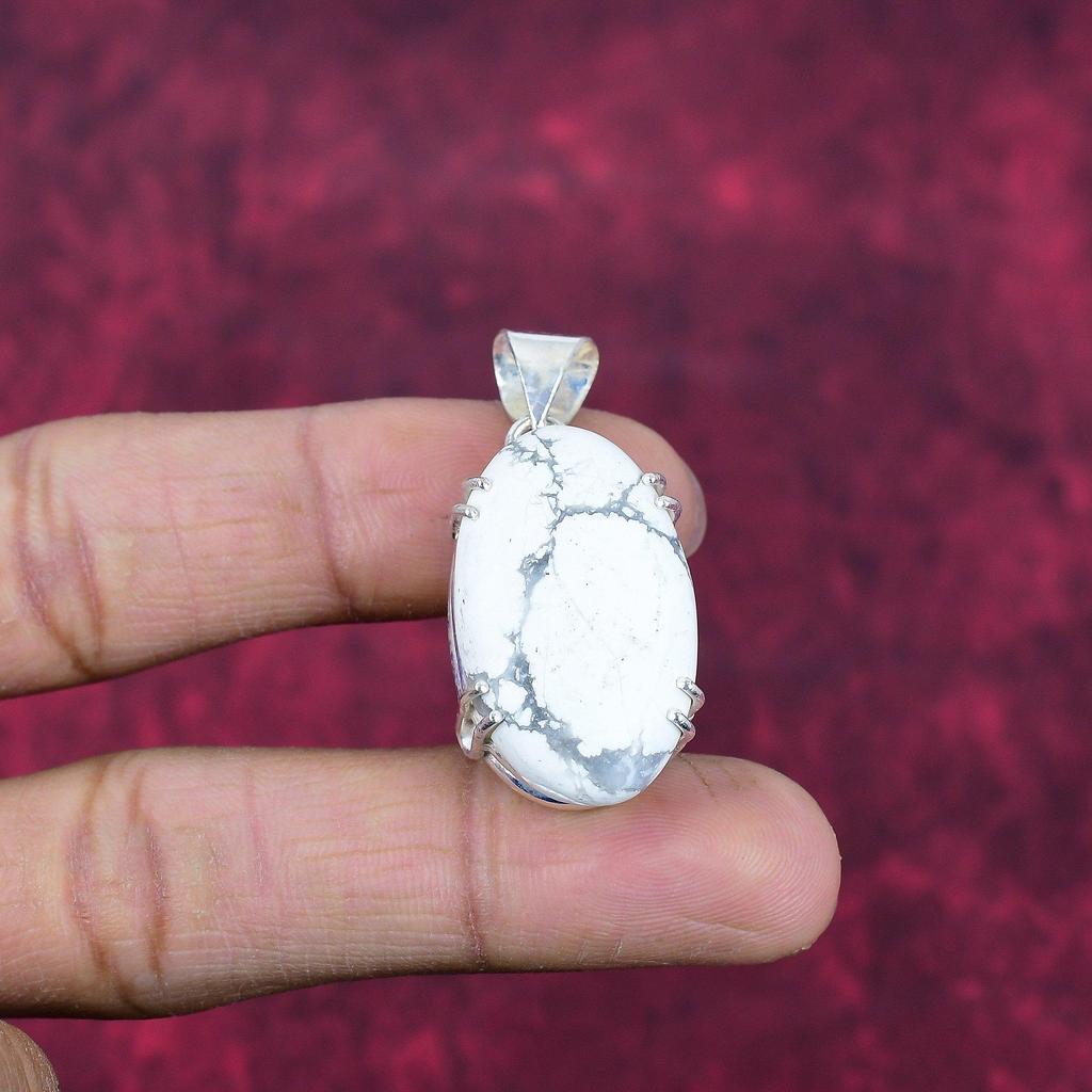 Howlitový přívěsek, 925 Pevné Sterlingové Stříbro, Šperky s drahokamy, Ručně vyráběný přívěsek, Na Den díkůvzdání