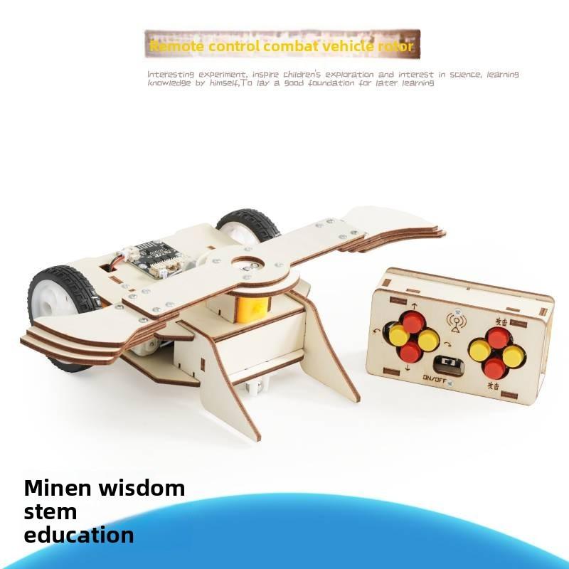 Remote Wooden Assembled Controlled Combat Vehicle With Rotating Wing Toy Set