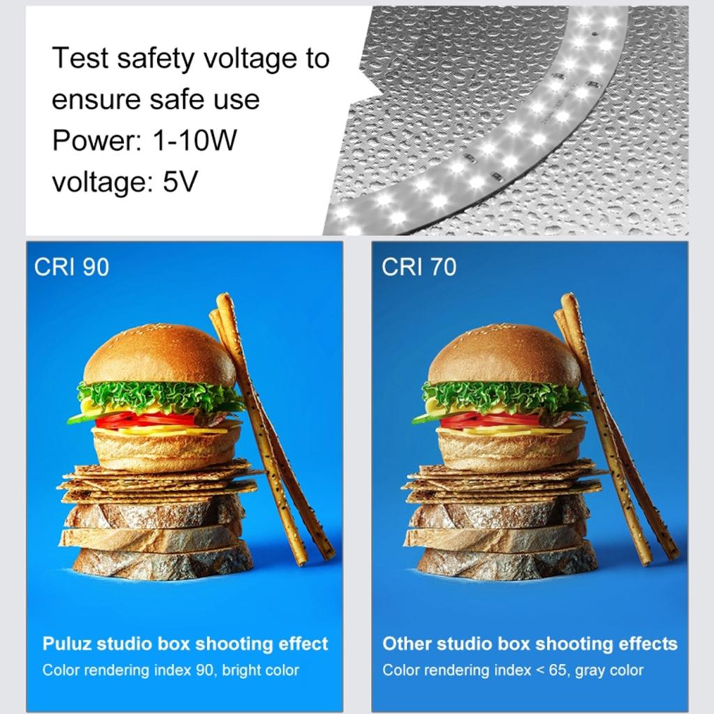 PULUZ 250mm Portable Folding Photography Light Box Ring Light Board 3 Light Modes 10 Brightness Levels USB Cable Control