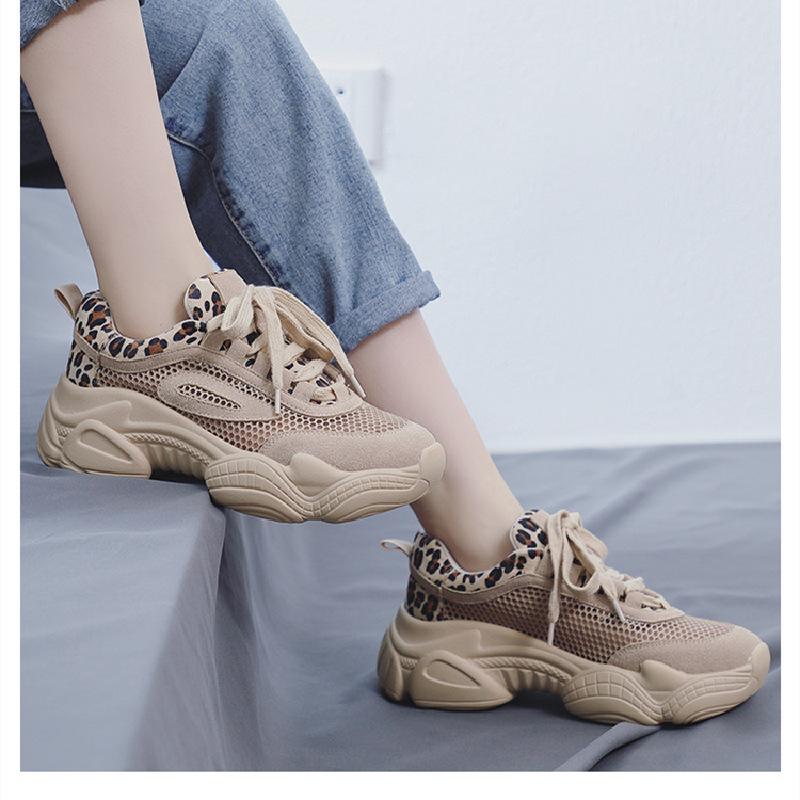 2025 Leopard Print Dad Shoes Women's Mesh Breathable Summer New Casual Super Comfortable Sports Women's Shoe