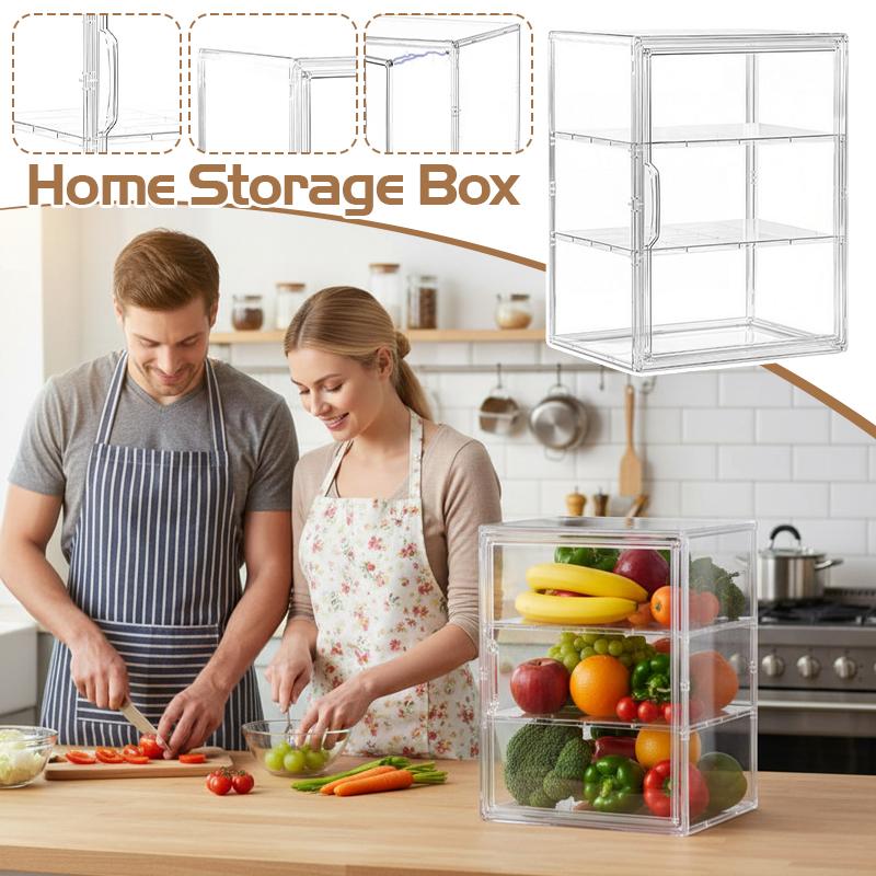 1pc Transparent Storage Box Blind Box Display Box Clear Acrylic Dustproof Organizer with 2PCS Large Partitions Food Showcase
