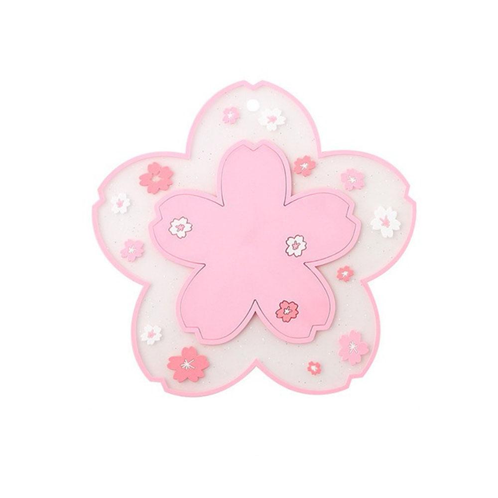 Cherry Blossom Silicone Cup Coaster Non-Slip Heat Insulation Mat for Coffee Tea Mug Cute Desktop Decorate Kitchen Table Placemat S 11cm