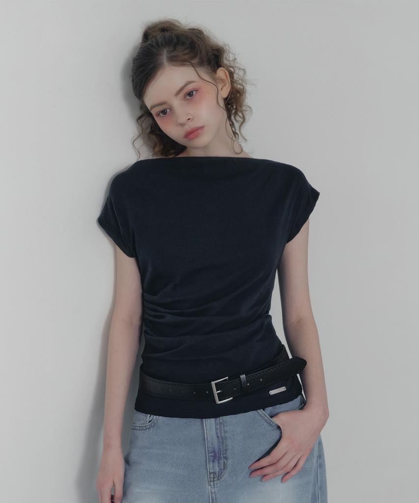 Teuwi One-Off Shirred Asymmetrical T-Shirt (Belt Set)