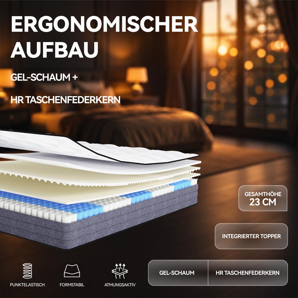 Qualitätsmatratzen Deluxe Taschenfederkernmatratze 90x200cm H3 20cm - Hergestellt in CHINA & Oeko TEX Siegel - 1000 Federn & Lyocellbezug - 7-Zonen-Matratze