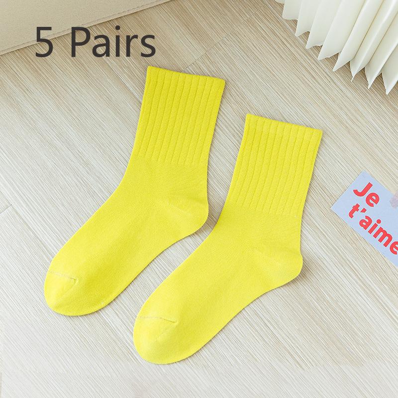 5 Pairs of Women's Summer Pure Color Cotton Thin Sports Tube Socks