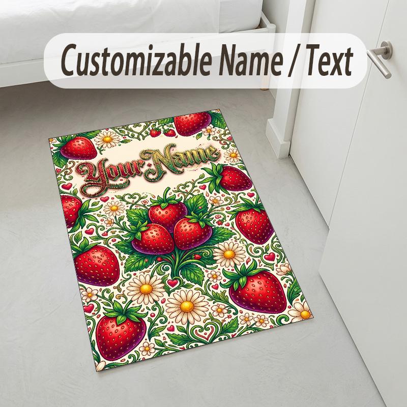 Floral Garden Theme Crystal Velvet Rug Personalized Custom Name Text Soft Floor Mat Home Decor