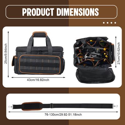 17 Inch Tool Bags Portable Tool Bag with Adjustable Shoulder Strap Wide Mouth Tool Bag Organizer for Electricians Mechanics Carp