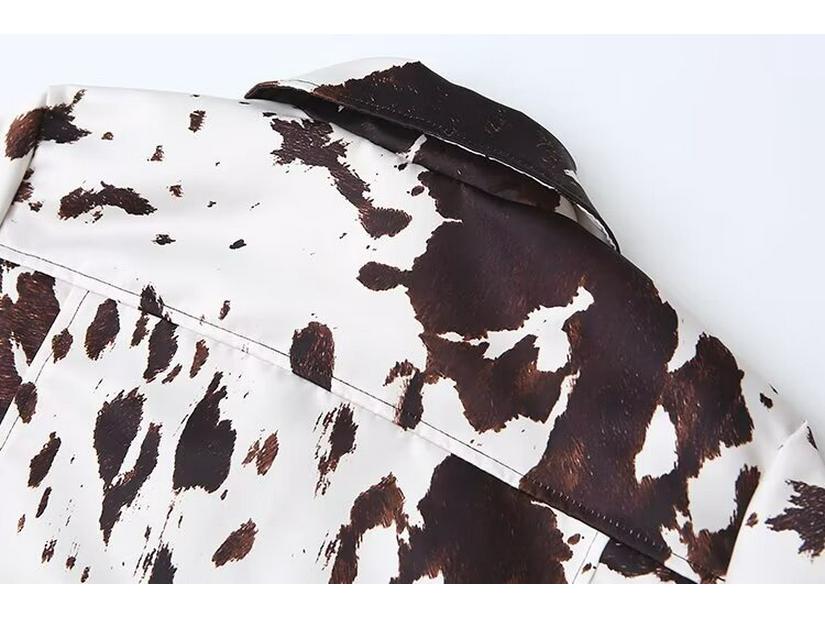 Evropský a americký styl dámský krátký kabát s klopou a nepravidelným vzorem