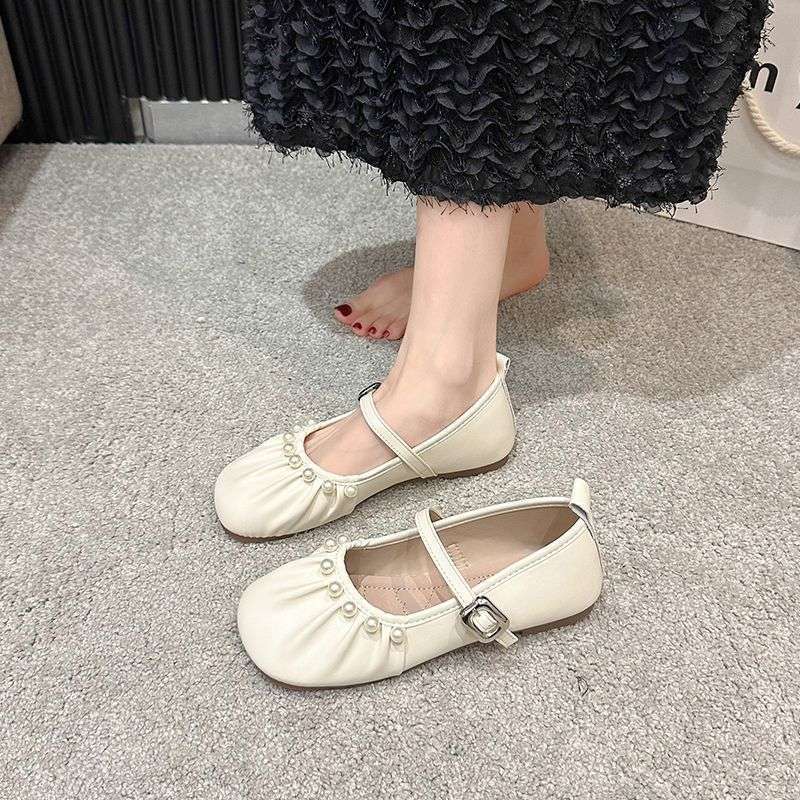 Large size women's shoes 41 to 43 wide fat feet Spring and Autumn 2025 new women's flat French Mary Jane shoes Doudou single shoes