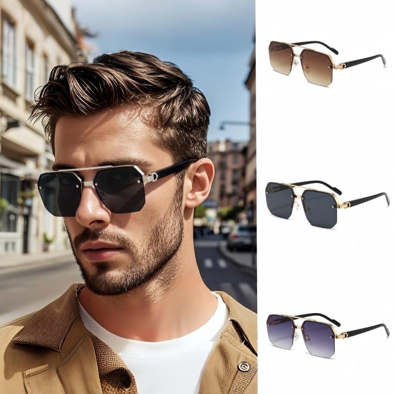Retro Men Sunglasses Oversize Retro Double Bridges Polygon Square Metal Sunglasses Fashion Gradient Shades UV400 lentes de sol