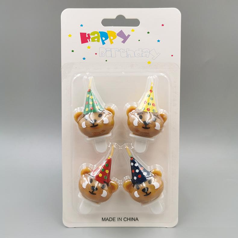 Cartoon Bear with Hat and Birthday Candle Creative Cute Christmas Hat and Panda Birthday Cake Decoration Candle