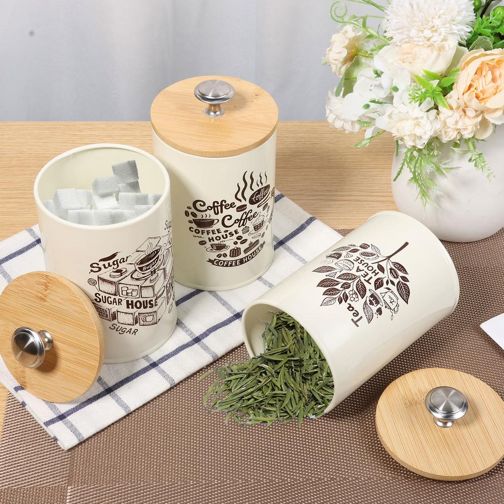 3Pcs Kitchen Coffee Sugar Tea Canister Vintage Metal Food Storage Box Multigrain Tank Bottle Dried Fruit Tea Storage Containers