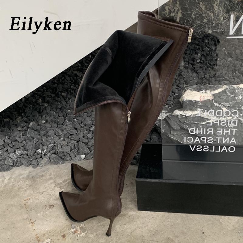 Fashion Eilyken White Over The Knee Boots Women's Fashion Pointed Toe Zip Stiletto Thin Heels Long Thigh High Shoes Zapatos Mujer