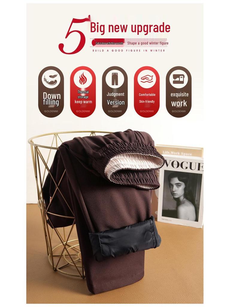 2025 New Style High Waist Slimming Winter Down Pants for Women: Thickened, Straight Leg, Warm Pants for Middle-Aged and Elderly