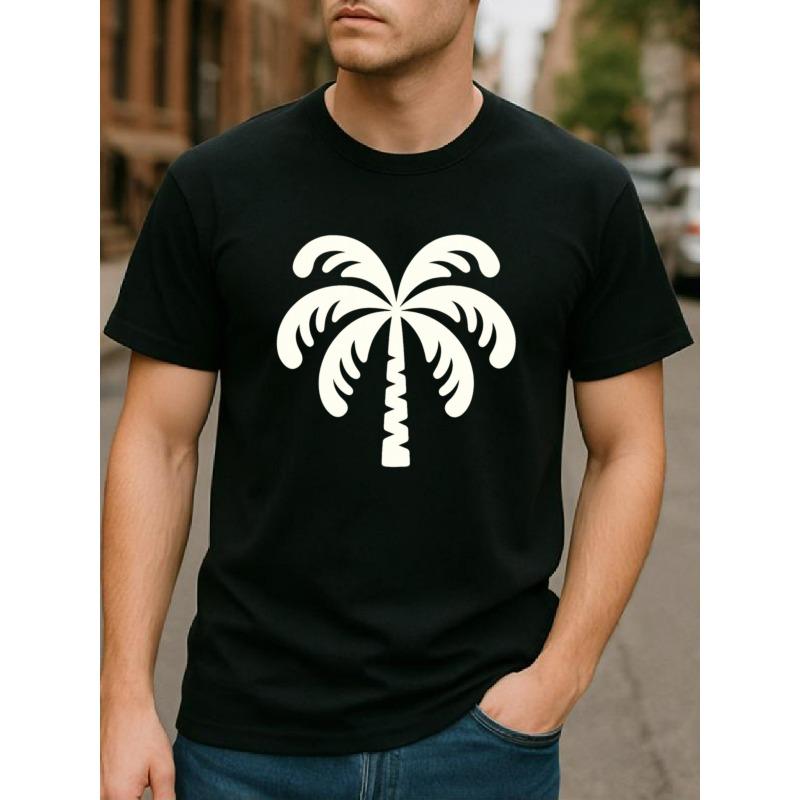 

European sizes Easy Coconut Tree Pattern | Fashionable Men S Crew Neck Short-Sleeved T-Shirt, Lightweight 4XL чорний