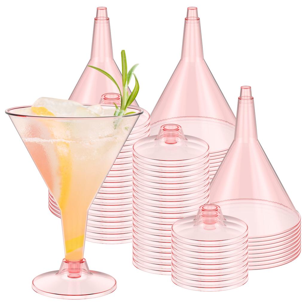 50Pcs Plastic Champagne Glasses High Clarity Removable Wide Mouth High Footed Cups Party Wine Glass for Martini Cocktail Dessert