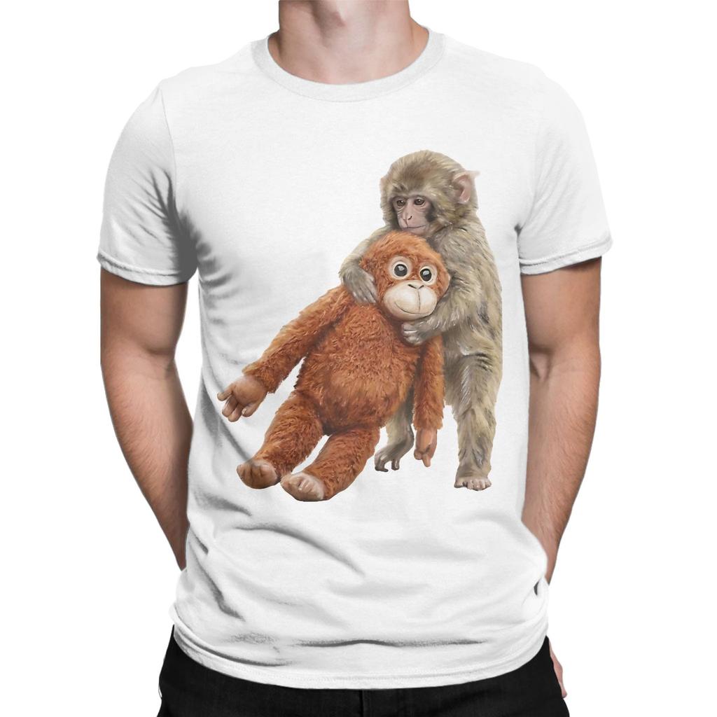 Classic Funny 100 Cotton Tshirt Cute Monkey Hugging Plush Tees Tops For Unisex