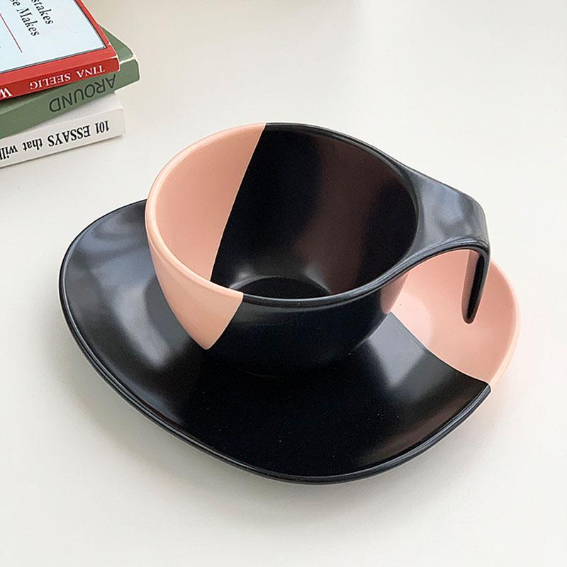 Matte Ceramic Splicing Cup Dish Set New Household 200ml Creative Handle Coffee Mugs Nordic Style Afternoon Tea Dessert Dish 200ml