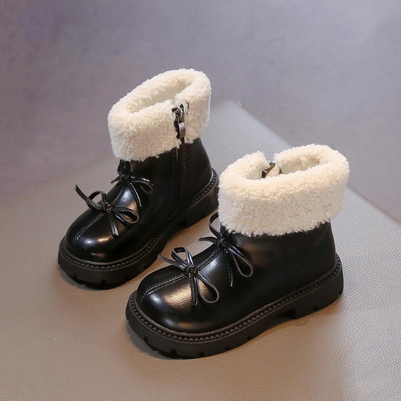 Children's Martin boots winter 2025 new two cotton baby girl leather boots soft sole non-slip girls short boots