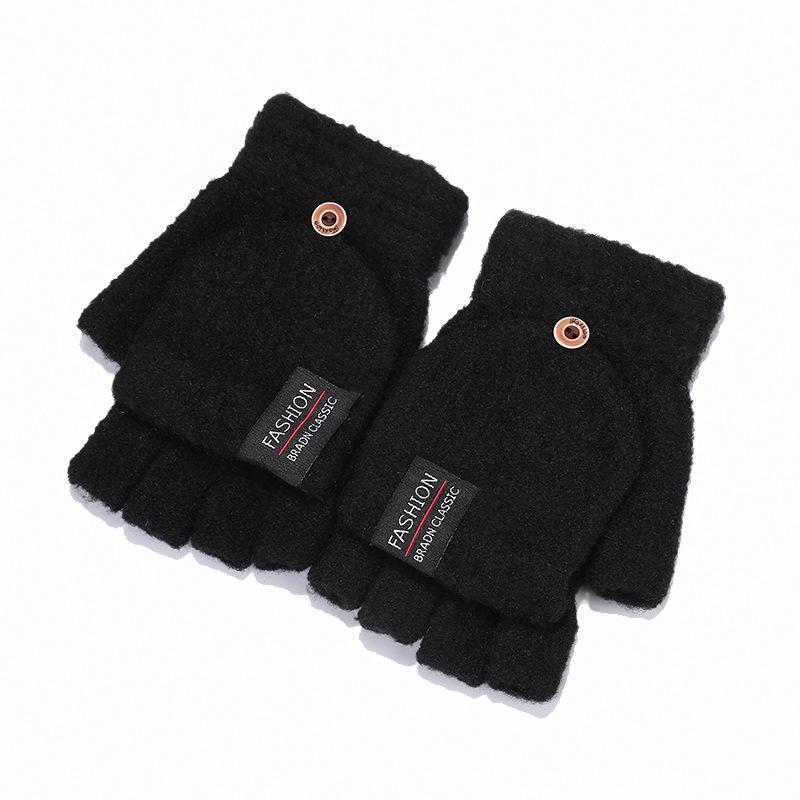 Winter New Knitted Flip Half-finger Gloves Men's and Women's Reverse Cover Thermal Gloves Thickened Gloves