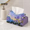 Foldable Paper Organizer Leather Tissue Box Cover with Flowers Pattern, Desktop Organizer, Napkin Holder Case, Portable Dispenser Facial Dispenser,