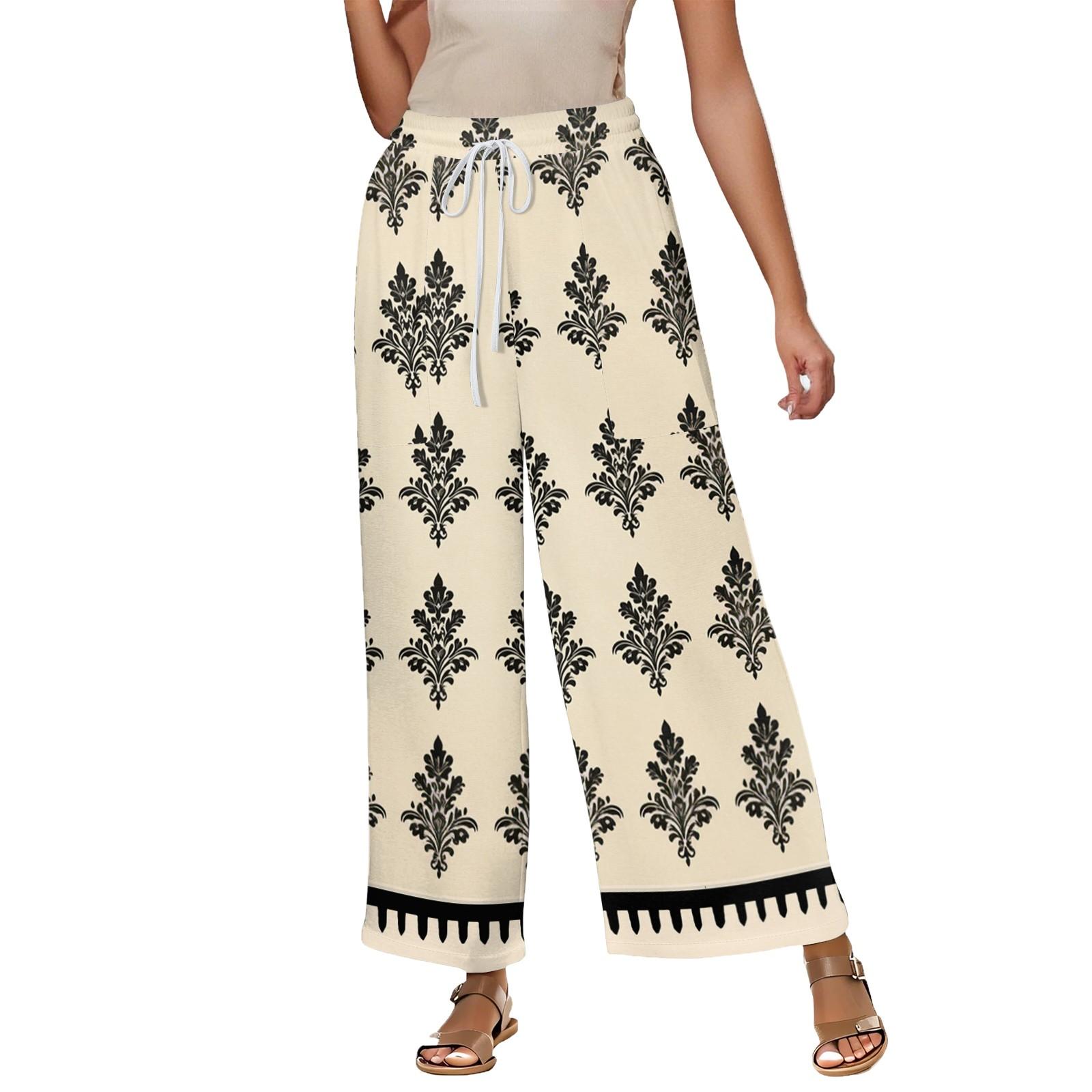 

Women s Summer Elastic Tie Waist Floral Printed Cotton And Linen Loose Nine Minute Pants XXL хакі