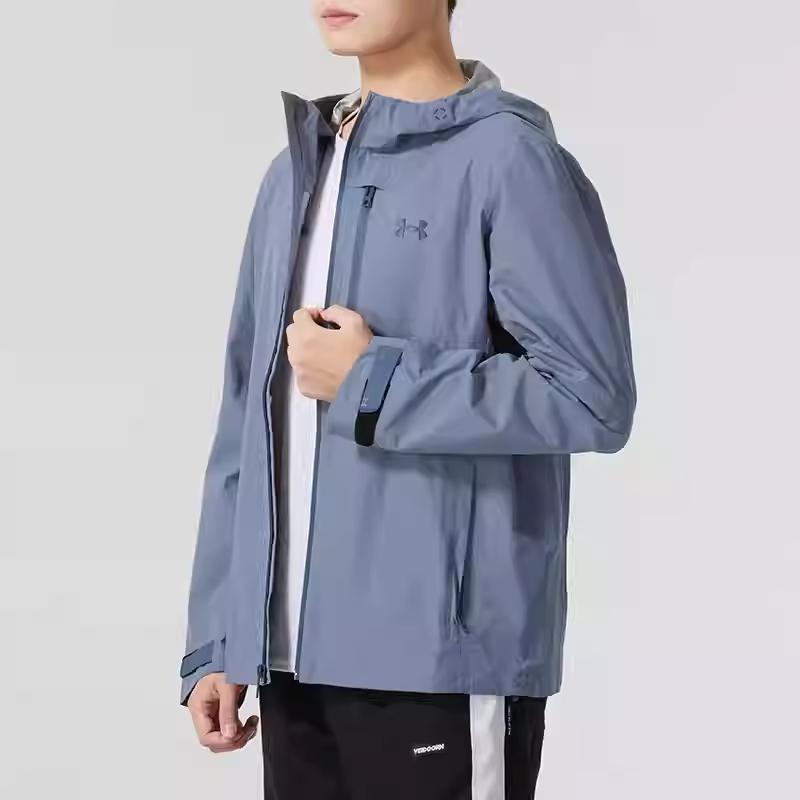 Under Armour Mens Training Series Solid Color Fashion Casual Running Hooded Jacket Men Jacket Light-Blue 1385271-002
