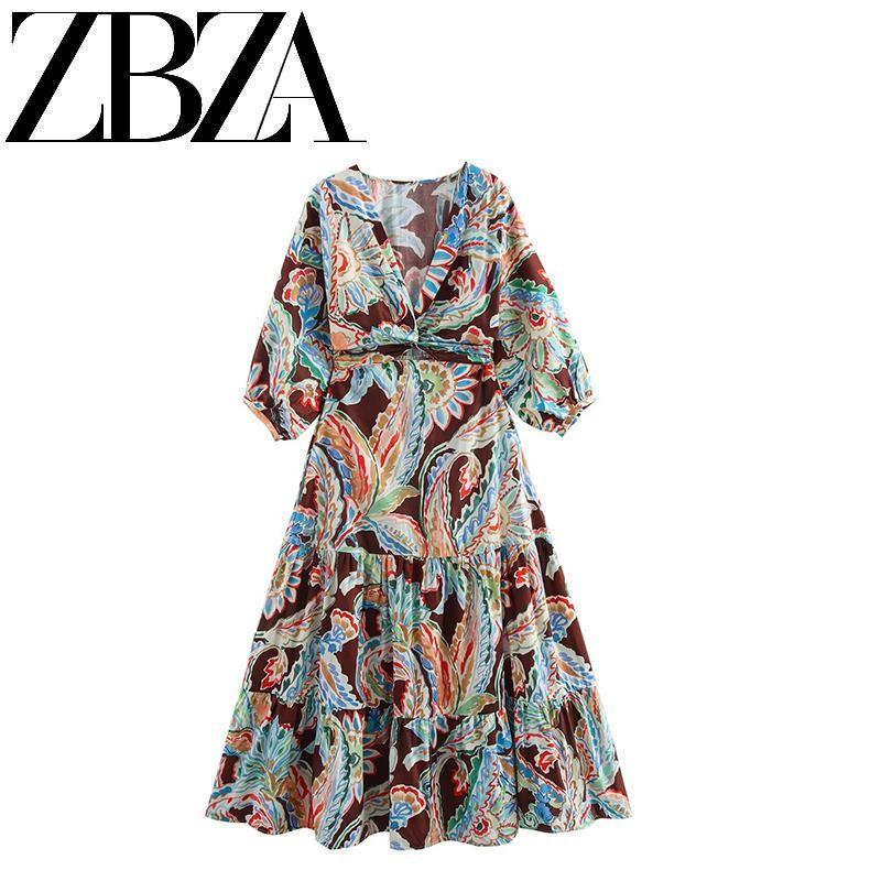 Jnleaog Autumn New Women's Clothing Fashion Style Stylish Fashion Bow Tie Print Dress 2584185