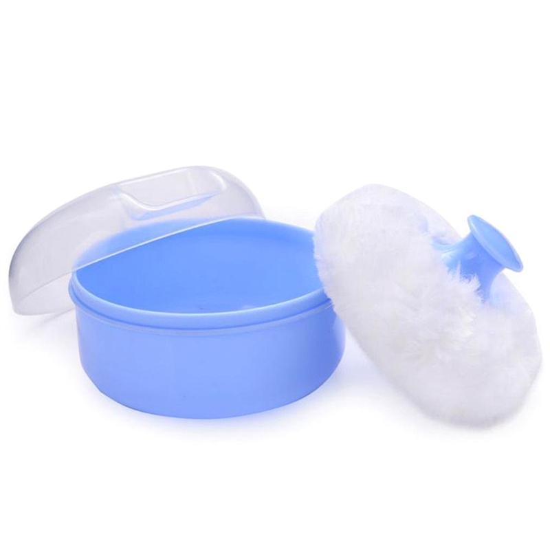 A71Z 2X Baby Soft Face Body Cosmetic Powder Puff Sponge Box Case Container (Blue)