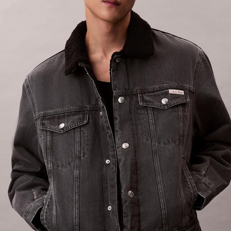 Calvin Klein Αμερικανική Vintage Τζιν Μπουφάν με Κολάρο από Faux Shearling Ανδρικό Μπουφάν 4RD782G