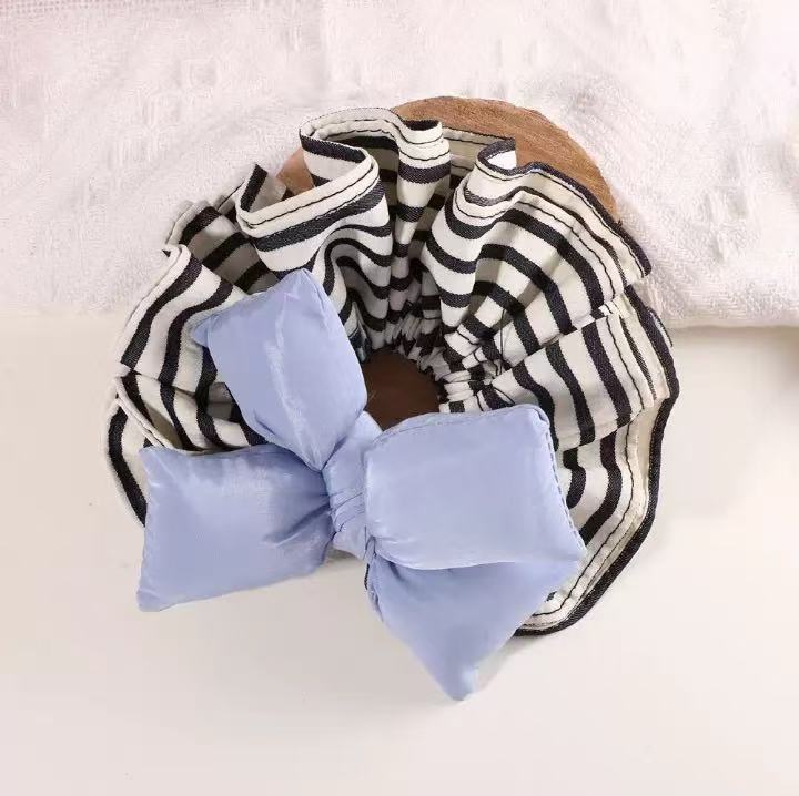 

Желтый хлопковый бант черно-белая полосатая плиссированная резинка для волос в виде толстой кишки, модная универсальная милая резинка для сна, аксессуар для волос