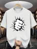 Fist Punch Break Wall Graphic Tee Men Casual Short Sleeve Crew Neck Cotton TShirt